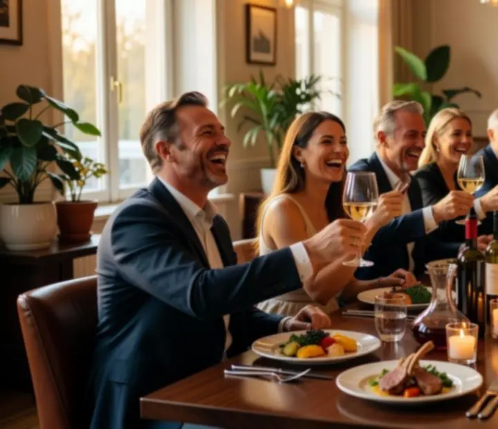 Clients souriants partageant un moment convivial chez Solvieera