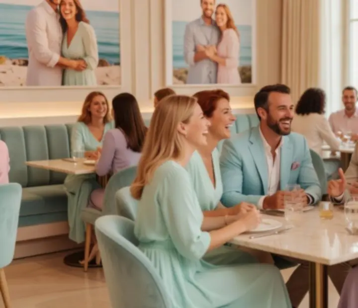 Invités partageant un moment convivial lors d’un événement privé au restaurant Solvieera.