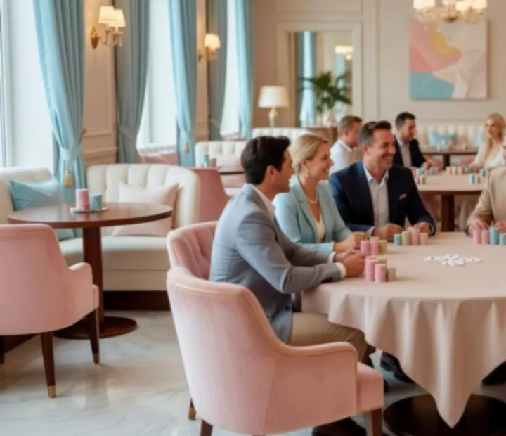 Salon de restaurant élégant préparé pour une soirée poker conviviale