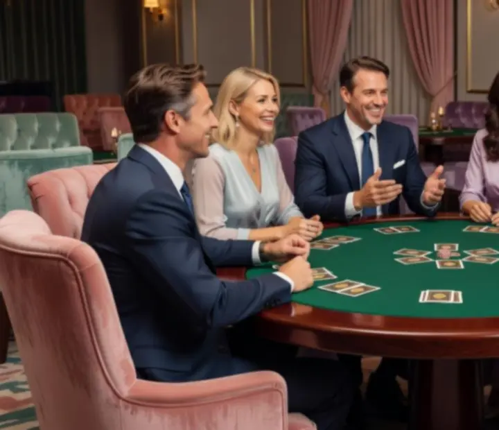Groupe d’invités réunis autour d’une table de poker récréatif dans un cadre convivial au restaurant Solvieera.
